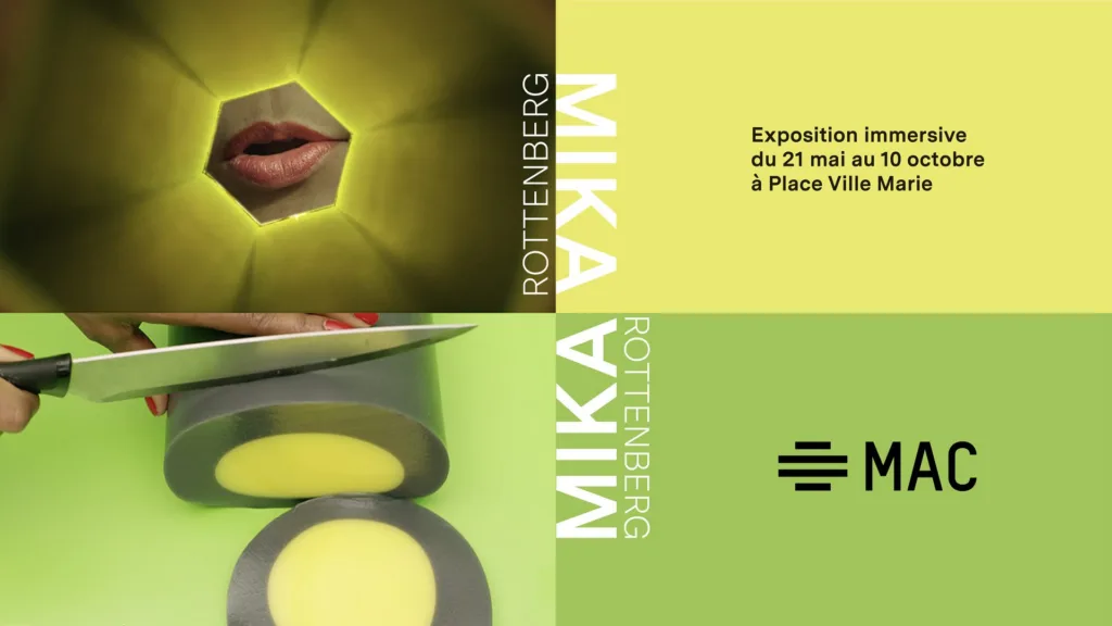 Affiche de l'exposition Mika Rottenberg, en jaune et vert