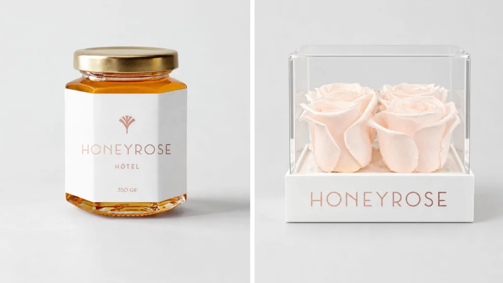 Pot de miel et boîte de roses roses à l'image de HoneyRose