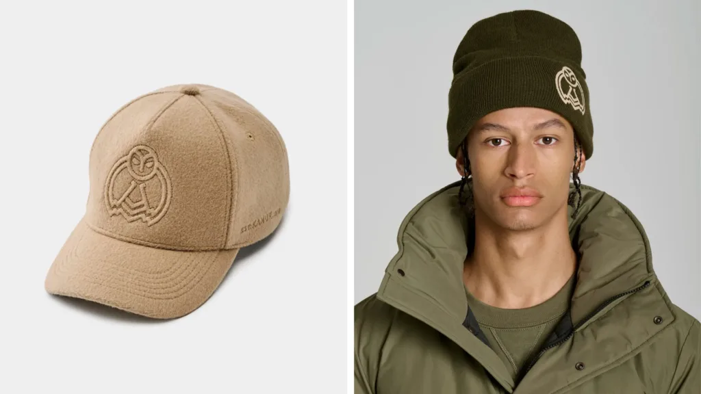 Casquette beige et tuque kaki brodées du harfang
