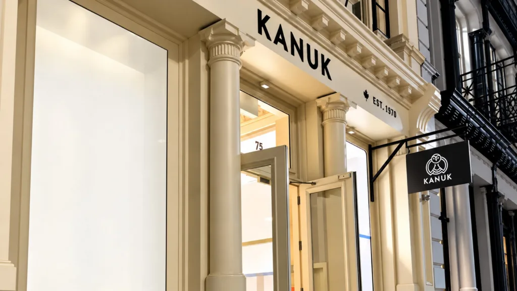 Enseigne KANUK sur une façade de pierre