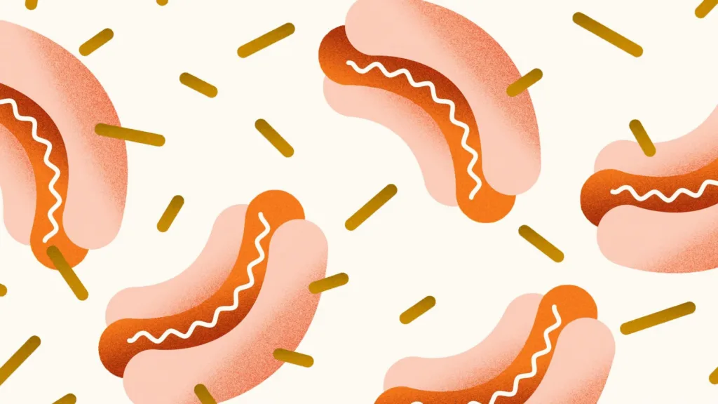 Motif de hot-dogs illustrés sur fond crème, pour Le Central