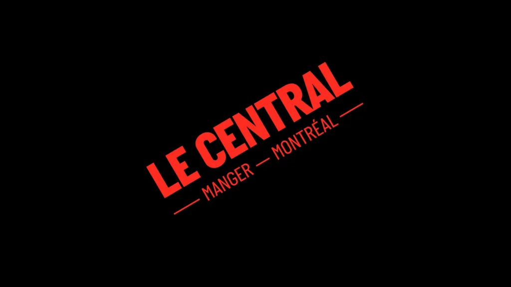 Logo rouge de Le Central, Manger Montréal, sur fond noir