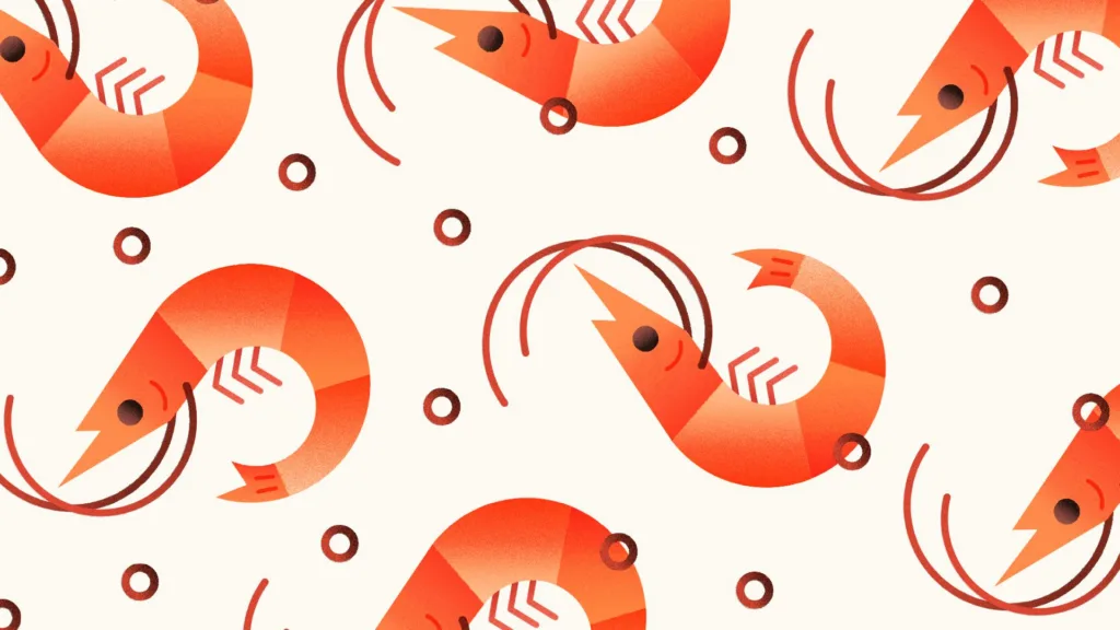 Motif de crevettes illustrées sur fond crème