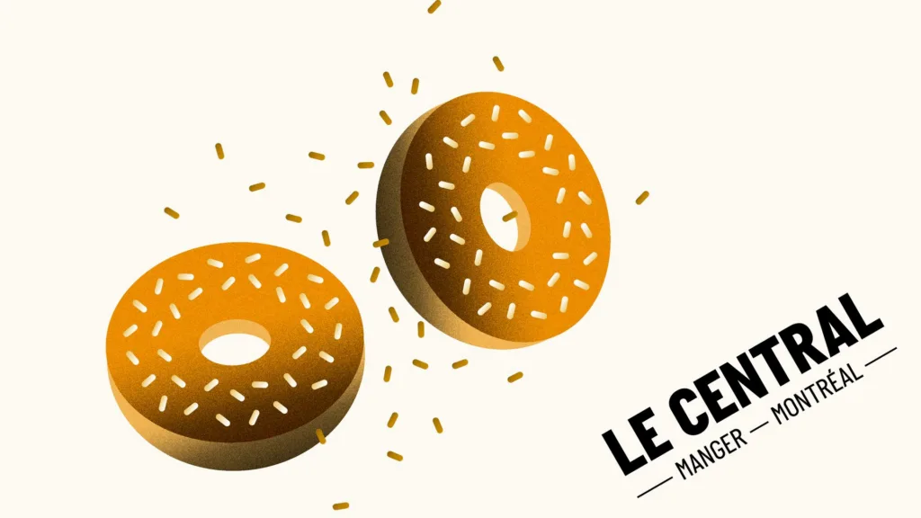 Deux bagels illustrés avec graines de sésame, et le logo de Le Central