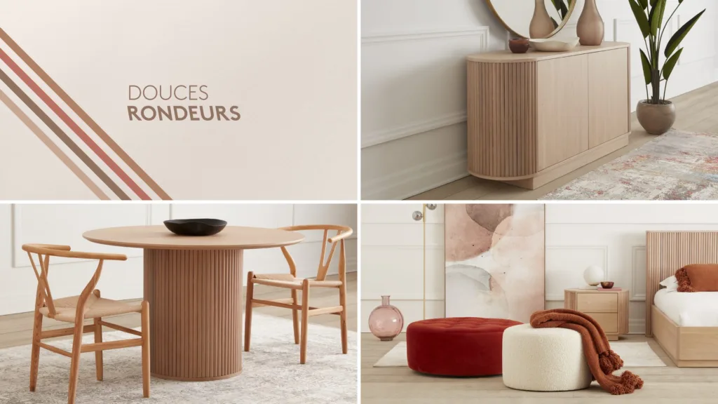 Planche Douces rondeurs : bois blond, table ronde et formes douces