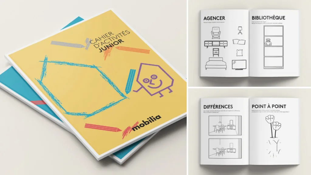 Cahier d'activités jaune et pages de jeux pour enfants