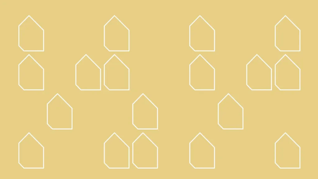 Motif de petites maisons blanches sur fond jaune
