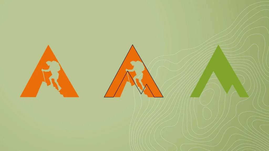 Évolution du symbole de SAIL : montagne et silhouette de randonneur