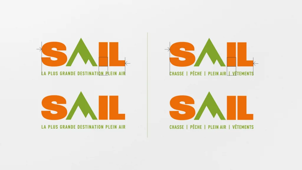 Déclinaisons du logo SAIL avec signature, en orange et vert