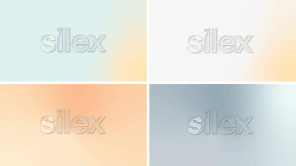 Logo Silex en relief de verre sur quatre fonds dégradés
